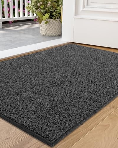 COLOR&GEOMETRY Dirt Trapper Door Mat, Heavy Duty Front Door Mat for Indoor and Outdoor, Non Slip Rubber Backing Door Matts Indoor, Machine Washable Doormat for Muddy Shoes & Paws - Grey, 43.5x75cm