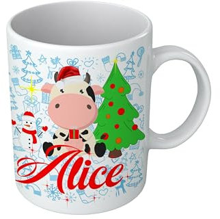 Puzzletee Tazza di Natale Mucca personalizzabile con Nome del Bambino e bimba personalizzato