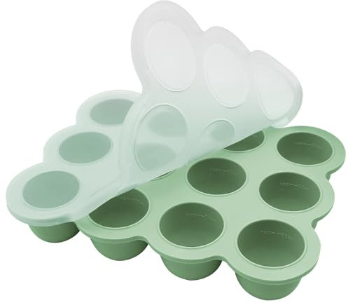 Bandejas Con Tapas Para Congelar Comida De Bebé, Contenedores De Almacenamiento De Alimentos Para Bebés, Molde De Silicona,Bandeja De Cubitos De Hielo,Para Congelar Potitos, Zumos (Verde)