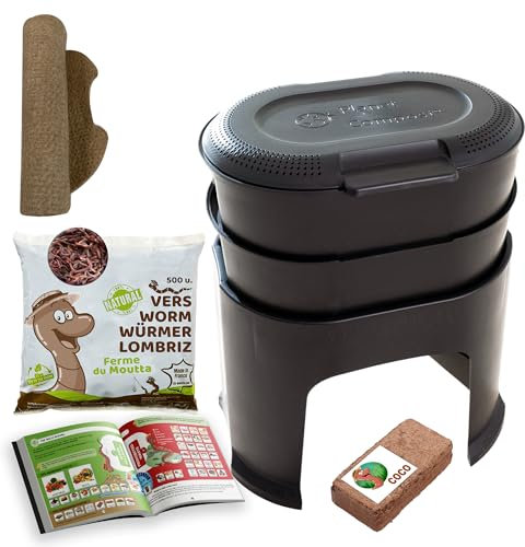 Moutta | Magic Worm Noir | Lombricomposteur de Cuisine 2 Plateaux | 250gr de vers de Compost | Kit Complet
