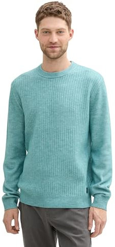 TOM TAILOR Herren Basic Pullover in melierter Optik,36329 - Tropical Teal White core, XXL