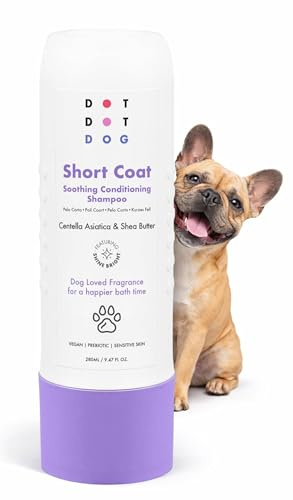 Kurzes Hundeshampoo, 280 ml, präbiotische Formel Haferflocken, NeoFresh-Technologie, spezielle französische Bulldoggen und Möpse, vegan, empfindliche Haut, beruhigender Duft, glatte Rassen DotDotPet