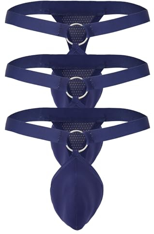 FEOYA String Tanga Sexy Herren G-String mit O-Ring Männer Slips Herren Sexy Unterwäsche Thong Unterhosen Herren Tanga Sport Jock Strap Unterhosen Erotik Unterwäsche Blau+Blau+Blau M