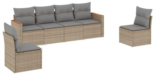 vidaXL Garten Sofagarnitur mit Kissen 6-TLG., Gartenmöbel Gartengarnitur, Sitzgruppe Sitzgarnitur, Lounge Sofa Garnitur Terrasse, Beige Poly Rattan
