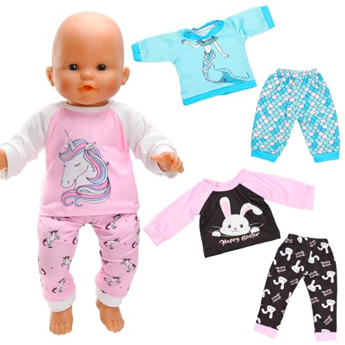 Miunana 3 Set Puppenkleidung Kleidung Kleider für 35-43 cm Baby Puppen, Meerjungfrau Einhorn Kaninchen Muster Puppen Sommer Outfits für 14-17 Inch Baby Doll Geschenke für Mädchen (Keine Puppen)