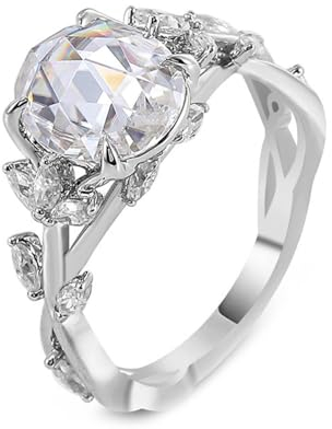 Wycian Ring Damen Luxus, Eheringe In Weißgold 18K Größe 63 (20.1) 2 Moissanit 2Ct Ovalschliff Weiß Npassbar Für Abschlussball