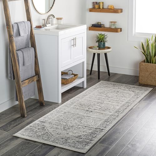 Livabliss Khartoum Vintage Teppich groß - Orientalischer Teppich Wohnzimmer 80x150 cm, Esszimmer, Schlafzimmer - Boho Kurzflor Teppiche für einfache Pflege - Grau und Beige
