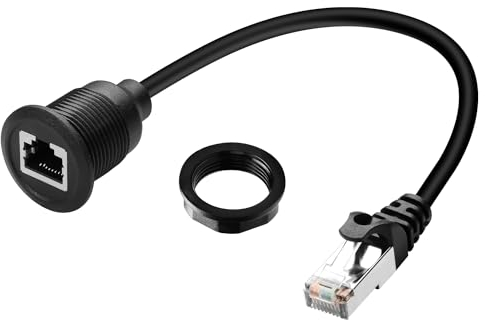 QIANRENON Câble Court Cat6 RJ45 Intégré - Adaptateur 8P8C Mâle Vers Femelle - Filetage Fixe - Connecteur Ethernet - Montage Cloison - Pour Routeur LAN - 30 cm