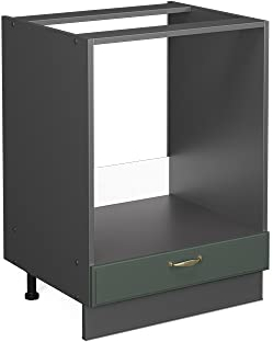 Vicco Herdumbauschrank Fame-Line, Grün-Gold Landhaus/Anthrazit, 60 cm, AP Eiche
