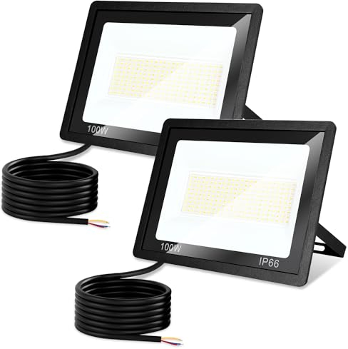 Jiubiaz LED Strahler Außen 100w, 3000K/4000K/6500K LED Strahler Dimmbar, Superhell LED Fluter Flutlichtstrahler, IP66 Wasserdicht LED Scheinwerfer Aussenstrahler für Hof, Garten, Garage(2 Stück)
