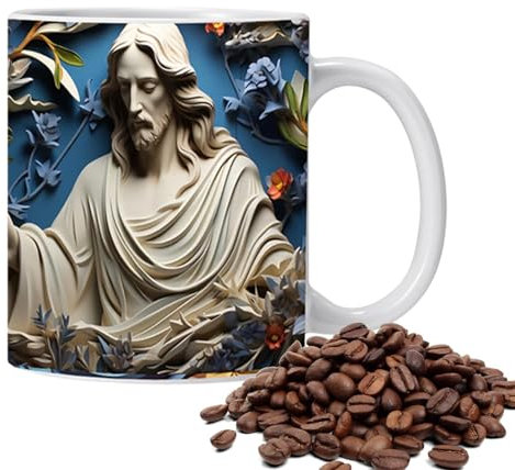 Taza de café de Navidad, taza de café pintada con gráfico | Taza de agua de cerámica con escena de la belén 3D, taza de café elegante de 11 onzas, tazas de bebida para café, té, chocolate caliente,