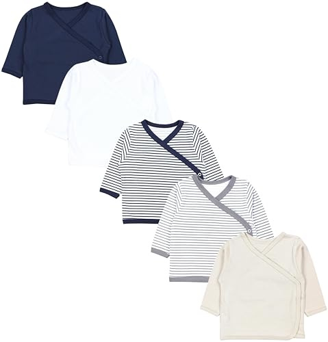 TupTam Baby Jungen Langarm Wickelshirt Baumwolle 5er Set, Farbe: Streifen Mix Blau Beige Grau, Größe: 62