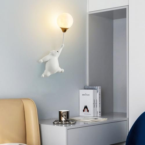 LOGT 6W LED Wandlampe Kinderzimmer Mond Leuchten Wand Dimmbar Innen Wandleuchte Cartoon Bär Dekoration Nachttischleuchte Rund 3 Farbtemperatur Bettlampe Junge Mädchen Ballon Wandbeleuchtung,Weiß,R
