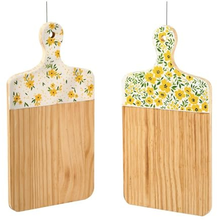 Holz Tablett 2er Set Zitronendesign – Serviertablett Gelb – 15x28 cm – Rustikale Deko für Küche, Gartenparty oder Geschenk – Sommerliches Zitrus-Design