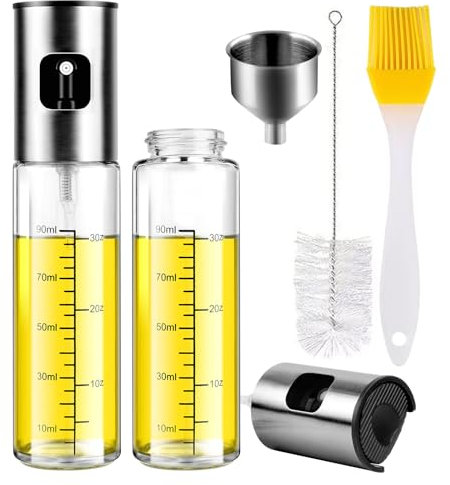 Byitin Spray d'huile mis à jour 2 Pièces, Spray Huile Cuisine, Vaporisateur Huile d’Olive en Verre, Pulverisateur Bouche Large Pour Salade, BBQ, Cooking, Air Fryer, Cuisson