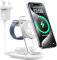 Mag-Safe Charger 3 in 1, Foldable Adjustable Magnetic Wireless Charger, Travel Mag Safe Charger Stand with Light for iPhone 16/15/14/13/12 Series, AirPods 3/2/Pro, Apple Watch (White)