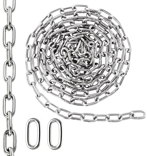 LDXDRU 6MM Edelstahlkette Meterware Stahlkette 4M Starke Edelstahl Kette, Ketten aus Stahl Ankerkette Langgliedrig Rostfreie Metallkette, Gliederkette Absperrkette Zierkette Eisenkette