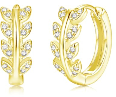 Loutade Creolen Silber 925, 925 Sterling Silber Blume Olivenblatt Creolen | Hypoallergen 13mm Klein Niedliche Cubic Zirkonia Ohrringe Creolen, Leicht Schlafen Knorpel Huggie Ohrringe für Damen