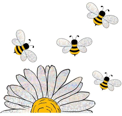 Koolenry Adorable Bees Style Glass Sticker, Bee Window Decals- Sunflower Stained Glass Window Stickers, Sunflower Window Decals