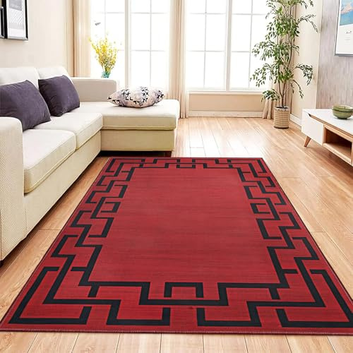 Aspire Homeware Rugs for Living room Bedroom Entryway Doormat 60x110 cm – Easy to Clean Soft Bedside Rug – Crawling kids Playmat Anti-Slip Backing Short Pile Red Rugs (Lexi)