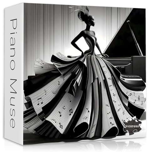 Black Woman Puzzles for Adults 1000 Pieces,Black White Music Puzzle Lady, PICKFORU Piano Muse Jigsaw Puzzle, Jigsaw Puzzle Aesthetic Art