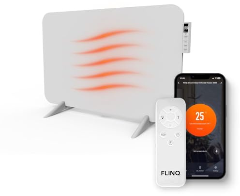 FlinQ 600W Smarte Infrarotheizung - Elektrischer Heizkörper | Infrarot Wandheizung & Standgerät - Elektroheizung für Badezimmer - Mit Thermostat - Weißes Panel