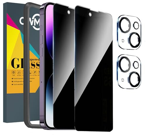 (2+2+1) Anti-Espion Verre Trempé pour iPhone 14, avec Caméra Protection | Anti-Spy Film Protection,Facile à Installer avec Cadre Auxiliaire,with Protection Objectif Caméra Arrière