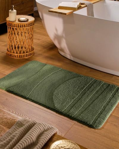 Wecon Home Badteppich Marc, 60 x 100 cm, kiefern grün | Hoch-Tief-Effekt, waschbar 30°C, rutschhemmend