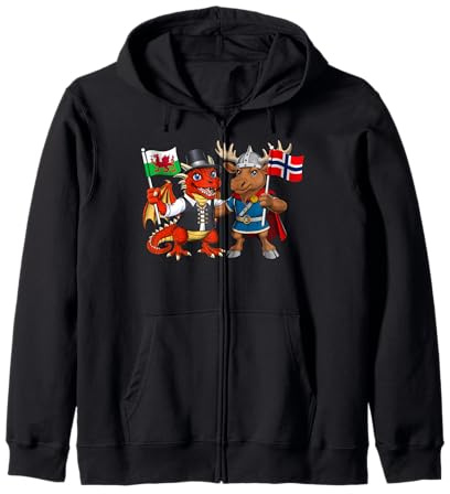 Raíces Galesas-Noruegas Bandera Gales Noruega Herencia Sudadera con Capucha