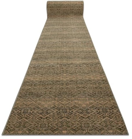 rugsx KESHAN Läufer - Wollteppich im Orientalischen Design in Beige & Grün - Eleganter Teppich für Flur & Wohnzimmer 100x810 cm
