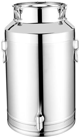 Stainless Steel Water Dispenser 5L Food Grade 201 Steel Milk Can with Lid, Leak-Proof Seal & Tap for Kitchen Oil, Wine, Beverage Storage