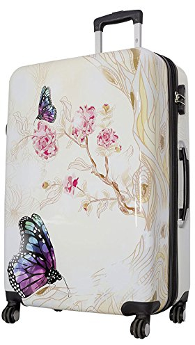 Bowatex Reisekoffer Schmetterling Creme Großer 115 Li hübsche Motiv Koffer 77 cm