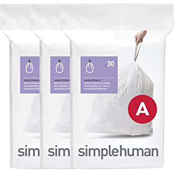 simplehuman CW0250 code A Custom Fit Bin Liner Bulk Pack, White Plastic (3 Pack of 30, Total 90 Liners)