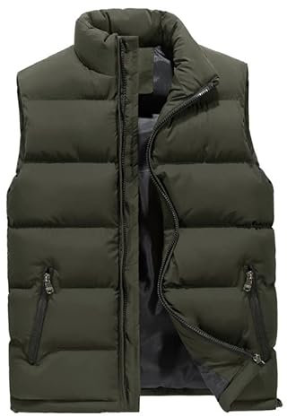 AnyuA Herren Steppweste Weste mit Reißverschluss Taschen Futter mit Kletttasche Grün M