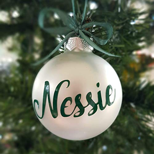 Wunschtext Silber Weihnachtskugel mit personalisiertem Namen (Waldgrün)