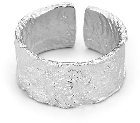 Springlight ✦ Geschenke für Frauen S925 Sterling Silber Silber Herr Der ring Breit Ringe Unregelmäßige Oberfläche Gold Silberfolie Breiter Ring öffnen Ringe Frauen Schmuck.(Silber)
