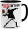 OM3® Love Revolution Banksy Kaffee-Tasse Statement | Keramik Becher | 11oz 325ml | Beidseitig Bedruckt | Schwarz