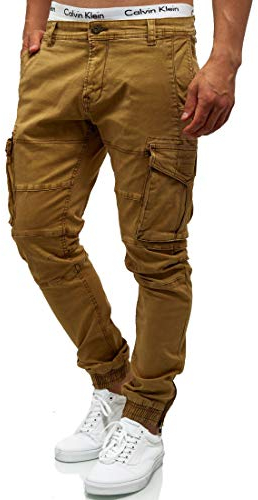 Indicode Herren Alex Cargohose aus Baumwolle mit 6 Taschen | Cargo Chino Hose f. Männer Amber, L