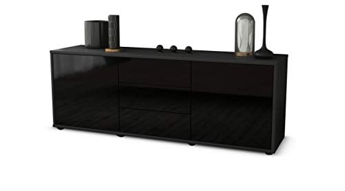 Stil.Zeit Lowboard Amelo, Korpus anthrazit matt, Front Hochglanz-Design Schwarz (135x49x35cm) Push-to-Open Technik & Leichtlaufschienen