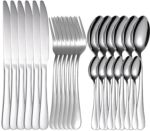 Cutlery Set, Home Safety 24-Piece Silver Spoons Knife and Fork Set, Mirror Polished Cutlery Set for 6 People, Includes Steak Knives, Dinner Forks, Tablespoons, Teaspoon, Dishwasher Safe, Gift Box