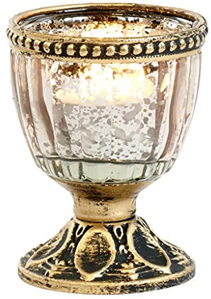 Goodwill Photophore sur pied en verre décoré avec métal filigrane (doré)