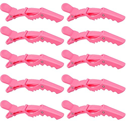 Lot de 10 pinces à cheveux crocodiles professionnelles, pinces à cheveux pour cheveux épais, avec poignée antidérapante et dents larges pour utilisation en salon ou à la maison (rose)