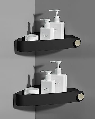 Sotfamily Duschablage ohne Bohren Ecke, 2 Stück Duschregal Badregal ohne Bohren mit Klebepad, Rostfreier Kunststoff Shampoo Halterung für Dusche für Badezimmer, Schwarz