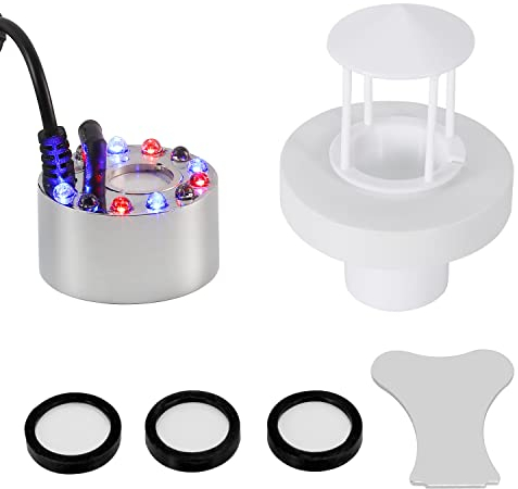Mxmoonant 12LED Fabricante de Niebla ultrasónica 350ml/H DC 24V con Protector contra Salpicaduras de Agua y Flotador para rocalla de Estanque de Acuario (Kit Completo)