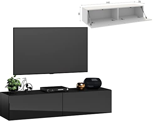 4housedesign® TV Board Lowboard Hängend | Fernsehschrank tv Sideboard Wohnzimmer | Lowboard Wohnzimmer fernsehregal tv Board Hängend tv Shrank tv 55 Zoll - TV Lowboard Schwarz 140cm