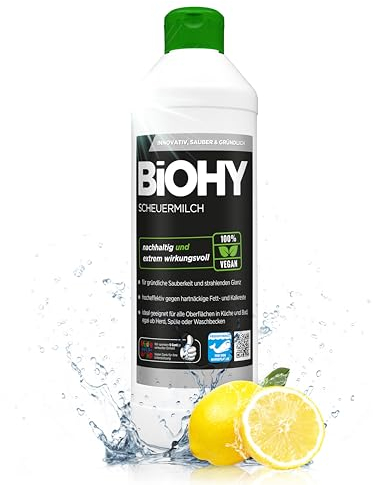 BiOHY Scheuermilch (500 ml) | entfernt hartnäckigen Schmutz mühelos | streifenfreie Reinigung ohne Kratzer | schonend zu Material & Umwelt | für Emaille, Keramik & Edelstahl | Bio Konzentrat