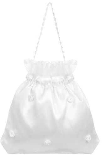 CLISPEED Women's White Satin Flower Bridesmaid Clutch Bag with Pearl Wedding Favor, 22x21cm (8.6x8.2inch)