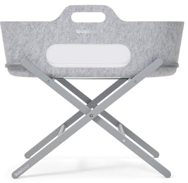SnuzBaskit, Moses Basket with Mattress & Stand, Lightweight Bassinet Set for Newborn Babies aged Up To 6 Months, Stylish & Versatile Design for Home or Travel, Light Grey & Dove