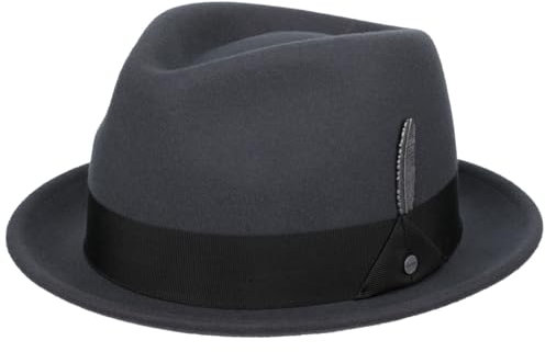 Stetson Vencaster Player Wollhut Einfarbiger Filzhut 100% Wollfilz Wasserabweisend Unisex Herbst Winter dunkelgrau S (54-55 cm)