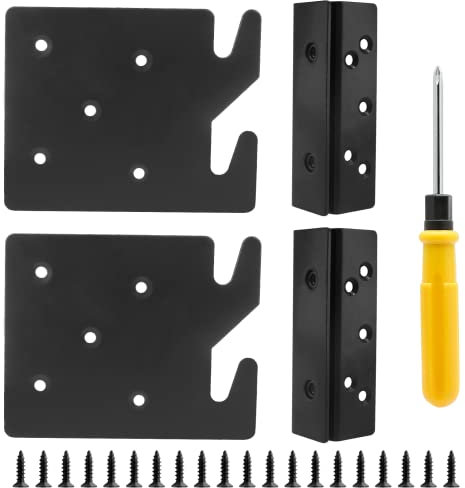 Biaungdo 2 Sets Bed Frame Bed Post Double Hook Slot Bracket, Metal 4.2 x 3.4 x 0.08 Heavy Duty Bed Rail Hooks Plates Bed Accessories for Wooden Bed Frame with Screws (Black)